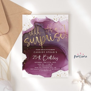 Surprise Birthday Invitation Digital Download, 30th 40th 50th 60th Printable Maroon Gold P230