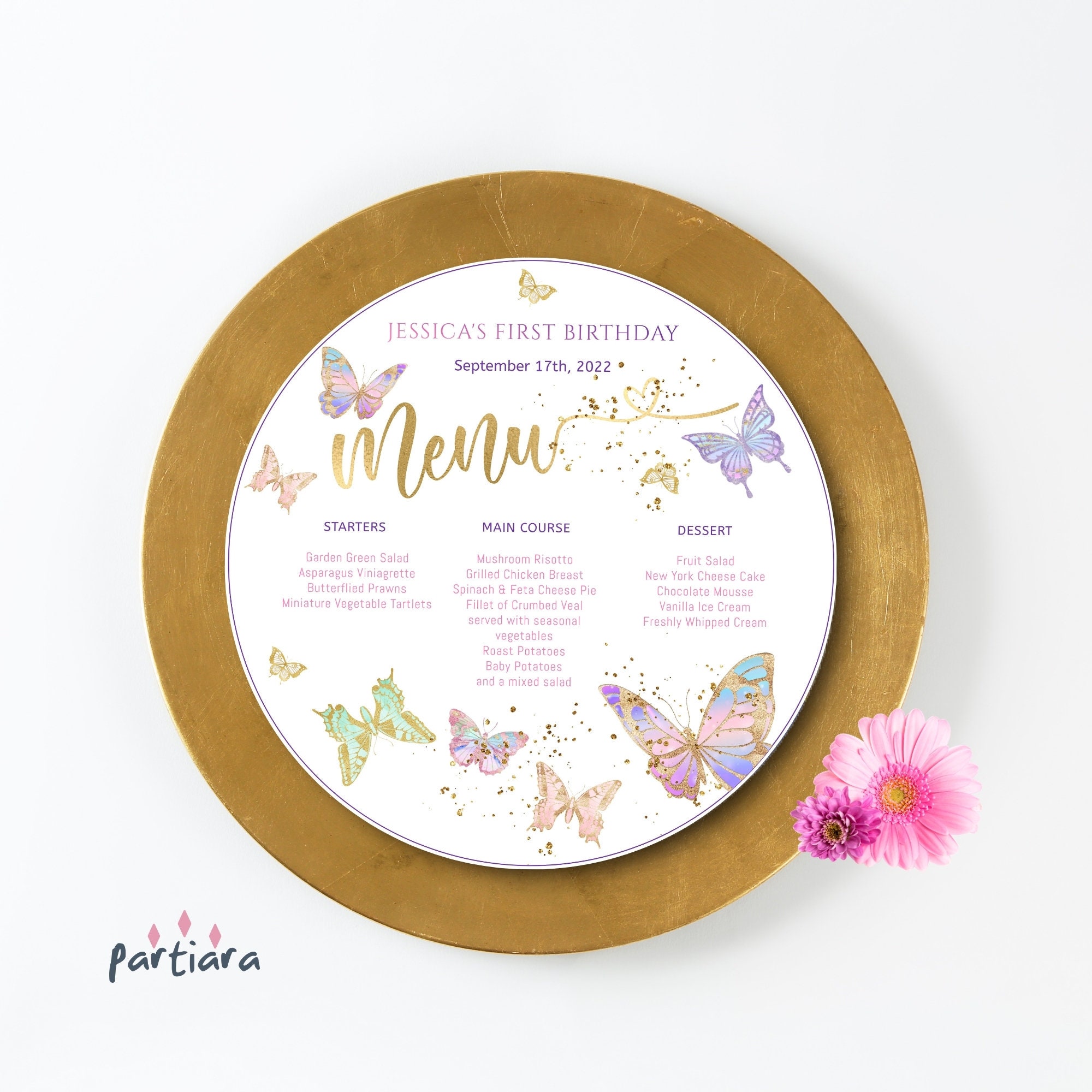 Butterfly Menu Card Editable Template Girl Plate Charger Menus Etsy UK