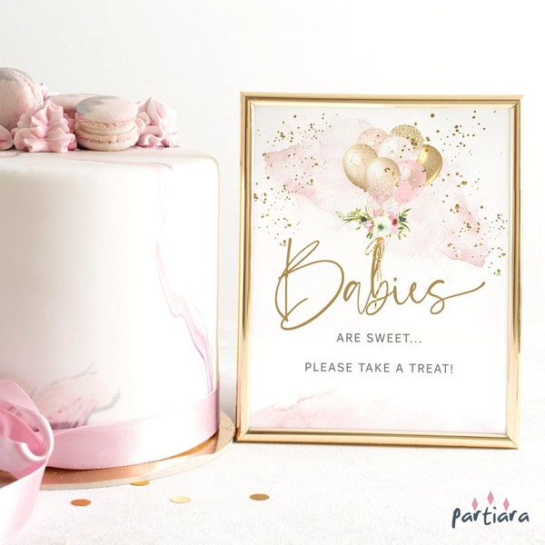 Girl Baby Shower Dessert Table Favors Sign Printable Blush Pink Silver Gold Floral Bohemian Party Decor Editable Poster Template P10 P344