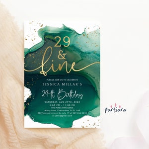 29th Birthday Invitation Emerald Green Party Printable, Ladies 29 and Fine Dinner Drinks Invite Digital Download Editable Template P257