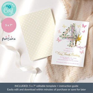 Fairy Invitation 4th Birthday Printable, Girl's Enchanted Butterfly Garden Party Invite, Fourth Floral Tea Party, Editable Download P376 image 6