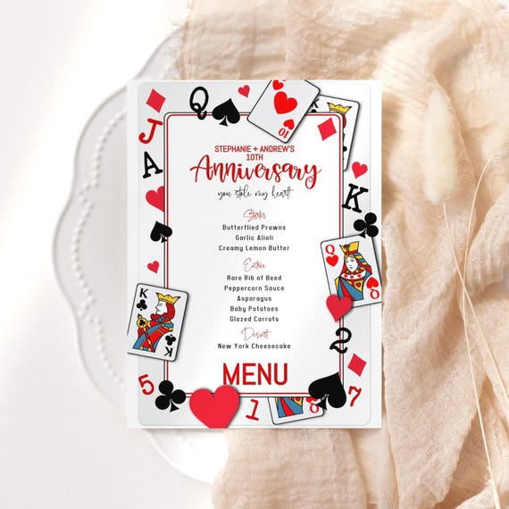 Casino Theme Party Table Menu Printable Royal King Queen Anniversary Dinner Party Menus Editable Digital Download Template P445
