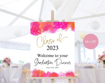Graduation Welcome Sign Hot Pink Orange Grad Party Class of 2023 Dinner Party Welcome Poster Decor Printable Editable Digital Download P200