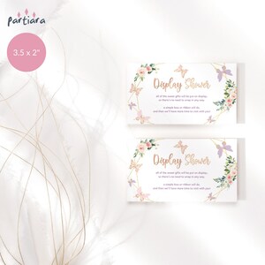 Biglietti per la doccia con visualizzazione a farfalla, inserti per inviti per baby shower stampabili, decorazioni per feste floreali incantate per ragazze, modello modificabile da scaricare P328