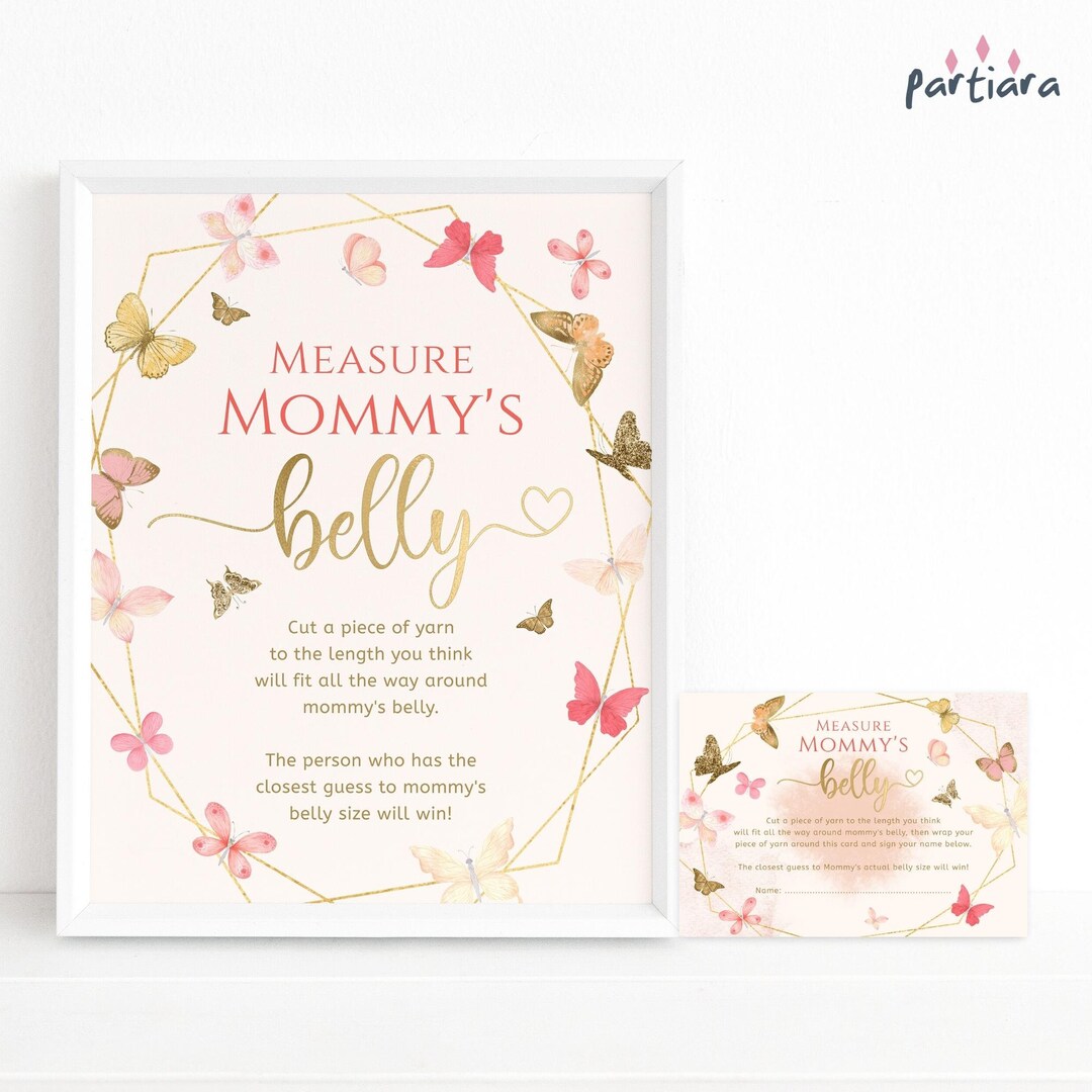 Baby Butterfly Measure Mommys Belly Game Sign and Notecard Bundle Girl ...