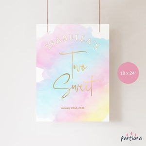 Pastel 2nd Birthday Sign Two Sweet Party Welcome Sign Printable, Girls Dessert Table Decor, Editable Digital Download Template P179