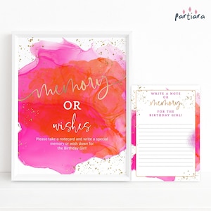 Set de letreros de recuerdos o deseos, tarjetas de deseos y consejos de cumpleaños para damas, decoración tropical rosa fuerte y naranja, plantilla editable imprimible P200