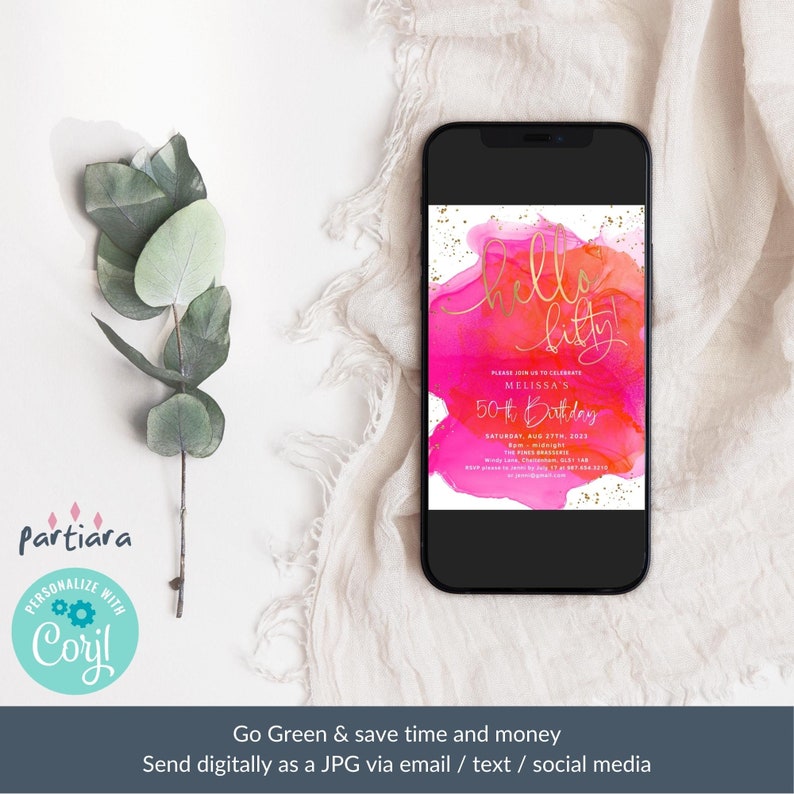 Tropical 50th Invitation Hello Fifty Hot Pink Orange Invite Printable Ladies Dinner Dance Party Invites Editable Digital Download P200 image 6