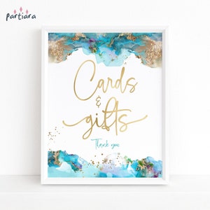 Turquoise Gift Table Sign, Cards and Gifts Birthday Poster Decoration, Ladies Brunch Party Decor Printable, Editable Digital Download P243
