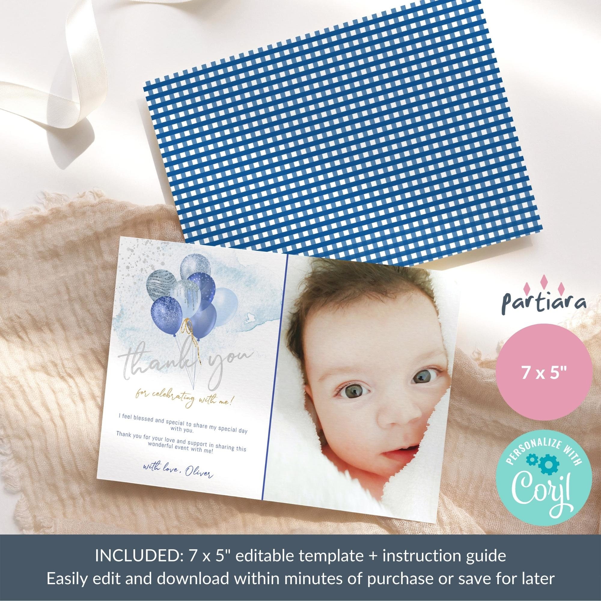 Baby Boy Thank You Card Baby Shower Notecards Photo Birthday Etsy