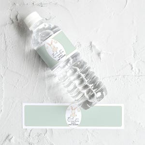 Bunny Water Bottle Label Template, Baby Shower Party Favor Labels Printable, Gender Neutral Spring Floral Boy Girl Birthday Editable P504