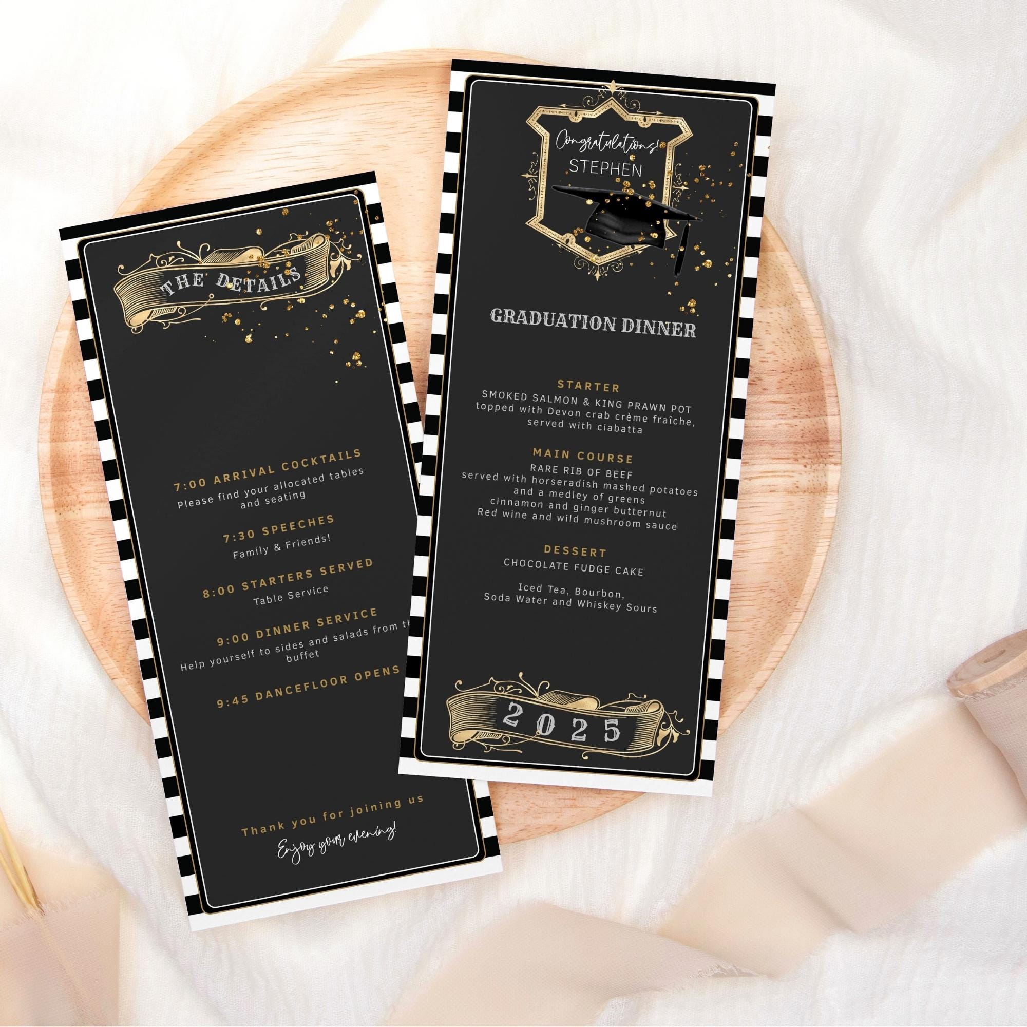 Graduation Menu Template: Programs With Menus Editable Cards, Grad Dinner  Party Black White and Gold Table Decor Printable Download P377 - Etsy Israel, image size:2000x2000
