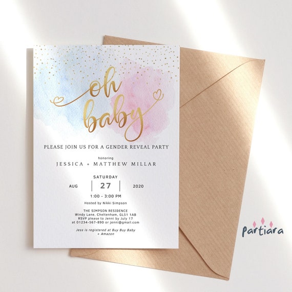Gender Reveal Invitation Printable DIY Editable Pastel Blue - Etsy