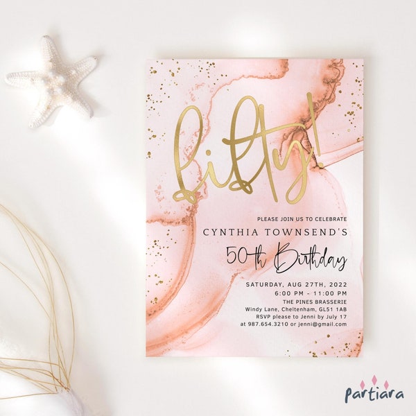 50e anniversaire inviter Blush Pink Party Invitations pour Ladies Brunch Lunch ou Dinner Party Imprimable Editable Digital Download Template P262