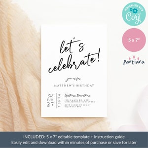 Let's Celebrate Party Invitation Online Editable Template, Surprise Birthday Party Invites, Anniversary Invites, Black White Invite for Him image 6