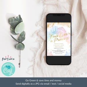 Princess Invite 4th Birthday Four Ever a Princess Fairytale Party Invitation Printable Pastel Blue Pink Castle Carriage Decor Editable P137 image 6