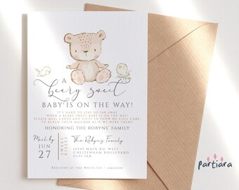 A Beary Sweet Baby Shower Invite Printable Teddy Shower by Mail Distance Invitation from Afar Editable Gender Neutral Digital Download P482