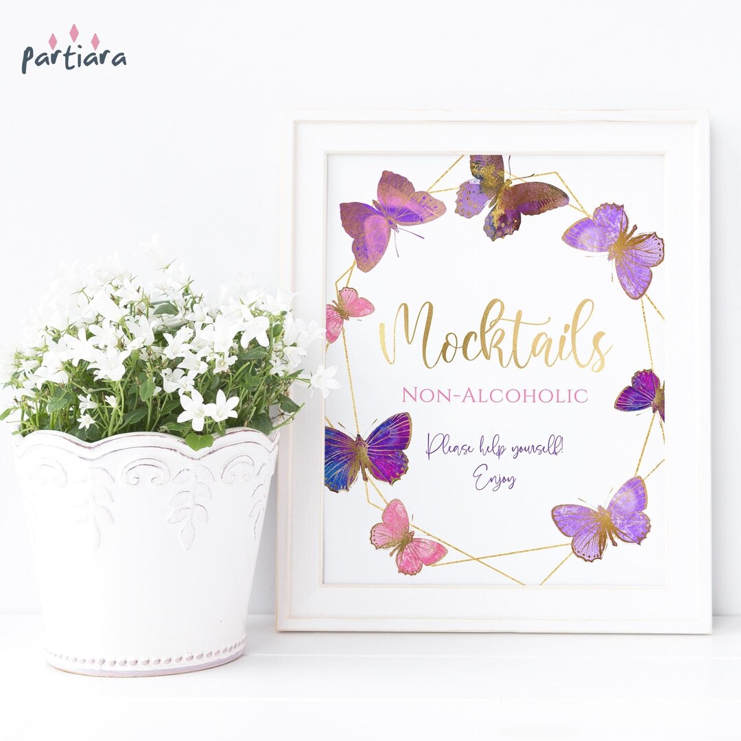Baby Butterfly Mocktails Sign Girl Baby Shower Cocktail Bar Poster