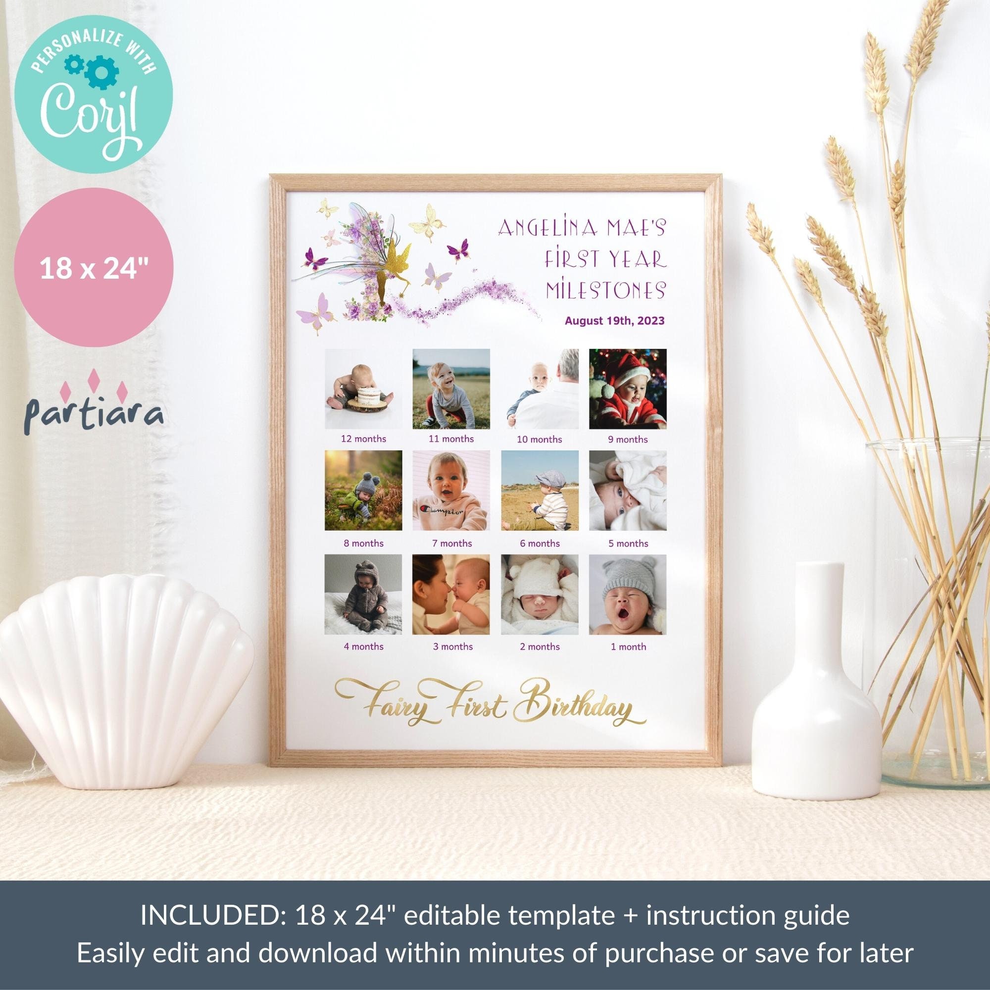Fairy First Year Poster 1st Birthday Pictures Template for Girls ...