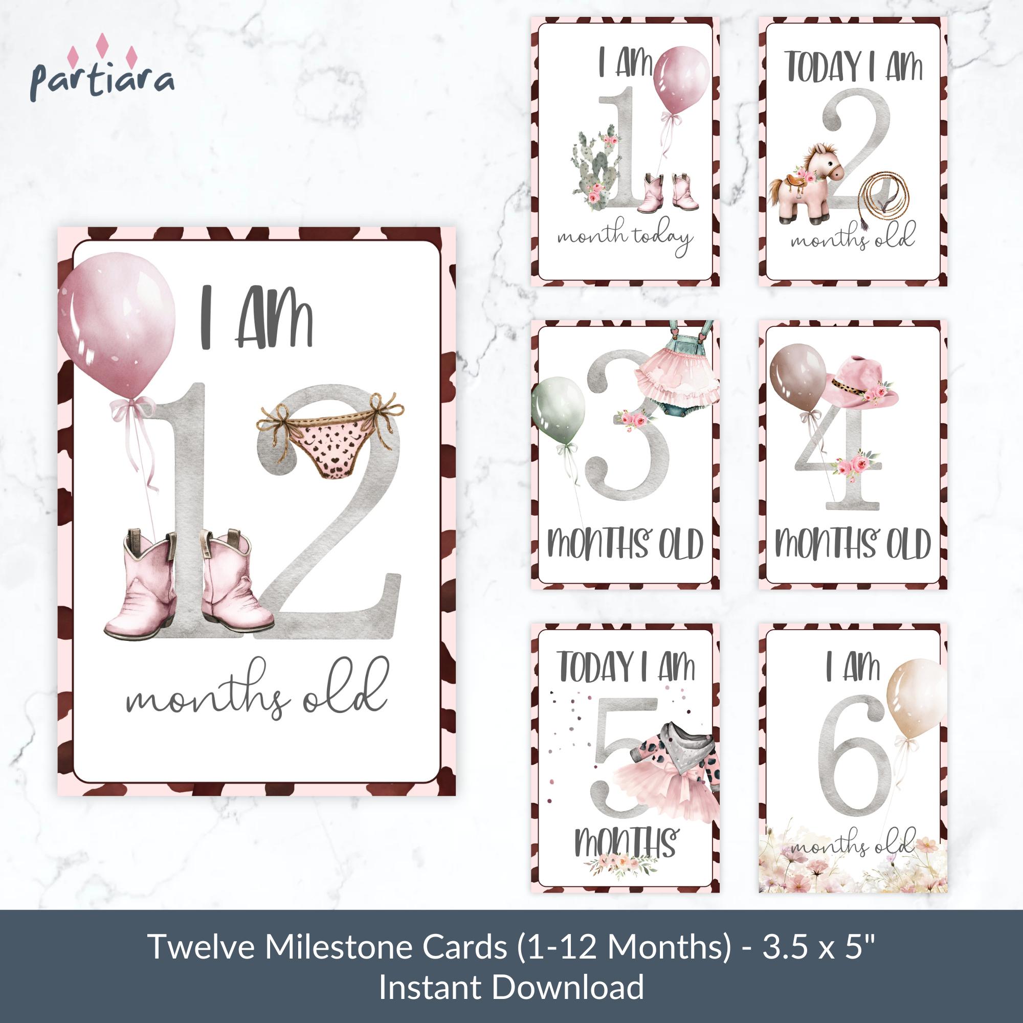 Girl Baby Milestone Cards, Cowgirl Theme Monthly Photo Prop Printable, Rodeo Ranch Farmhouse Notecards, DIY Instant Digital Download P881