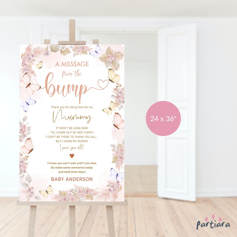 A Message From the Bump Boho Baby Shower Pink Pampas Butterfly