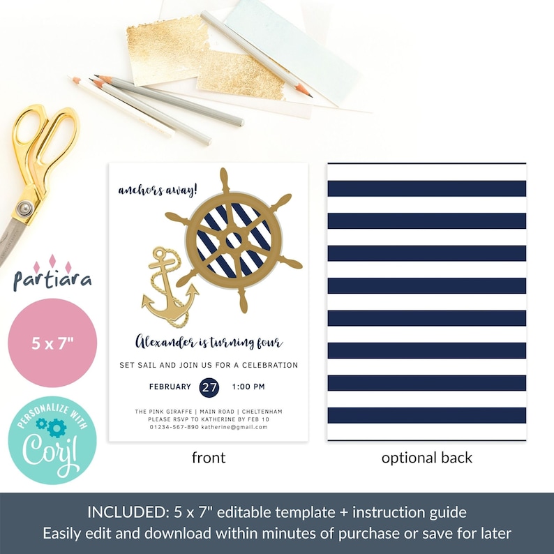 Editable Nautical Party Invitation Template Printable Boys - Etsy