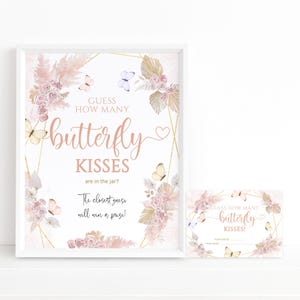 Schmetterlings-Babypartyspiel, Süßigkeitsratespiel, wie viele Schmetterlingsküsse im Glastabellenplakat druckbar, Boho Blumen, bearbeitbar P171