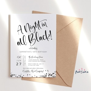 A Night in All Black 18th Birthday Invitation Printable Surprise Eighteenth Party Invite Editable Template for Men or Ladies P245