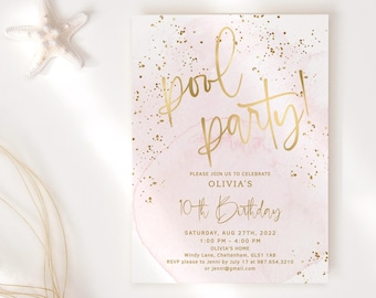 Pool Party Invite Template, Teens or Girls Pink Birthday Invitation Printable (Digital Download) P249