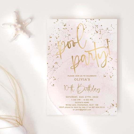 Pool Party Invite Template, Teens or Girls Pink Birthday Invitation Printable (Digital Download) P249