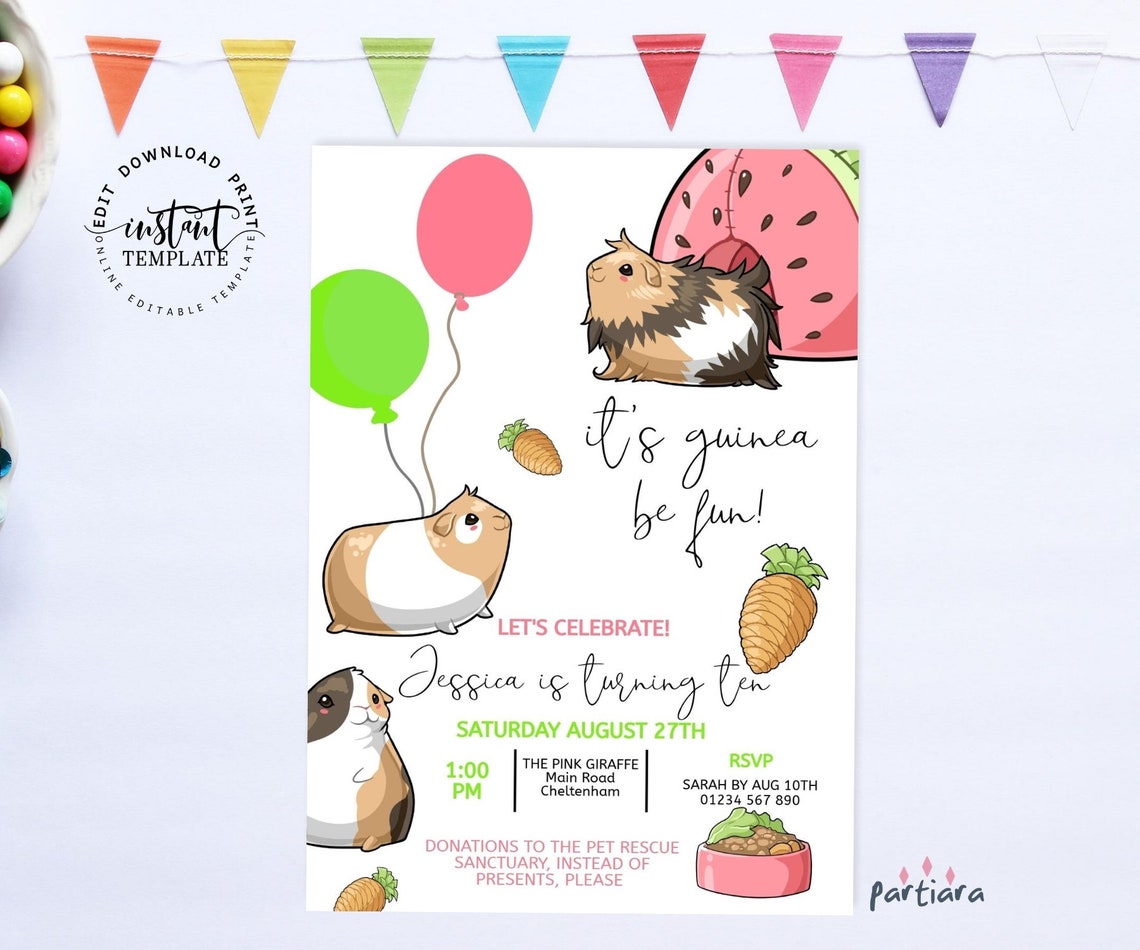 Guinea Pig Party Invitation Guinea Pig Birthday Party Invite | Etsy