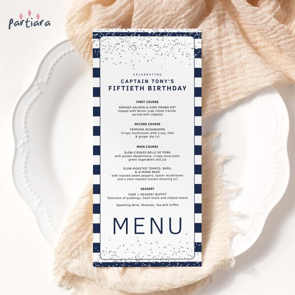 Nautical Birthday Party Menu Cards Etsy
