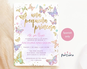 Butterfly Princess Invite Girl Baby Shower Butterflies Rainbow Party Invitation Printable Pastel Pink Lilac Editable Download P87