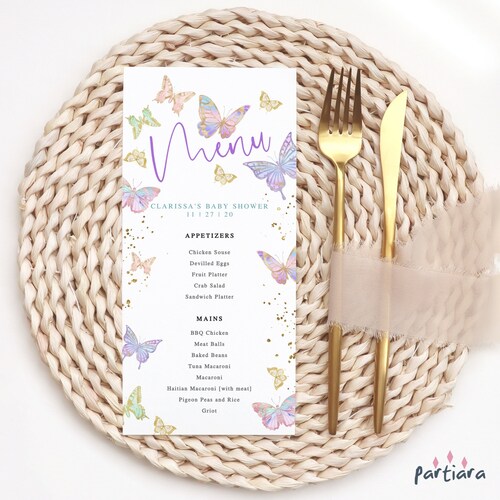 Butterfly Menu Card Editable Girl Birthday Butterflies Party - Etsy