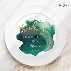 Thank You Plate Insert Emerald Green Gold Dinner Party Table Charger Template for Men or Ladies Events, Printable Editable Download P257