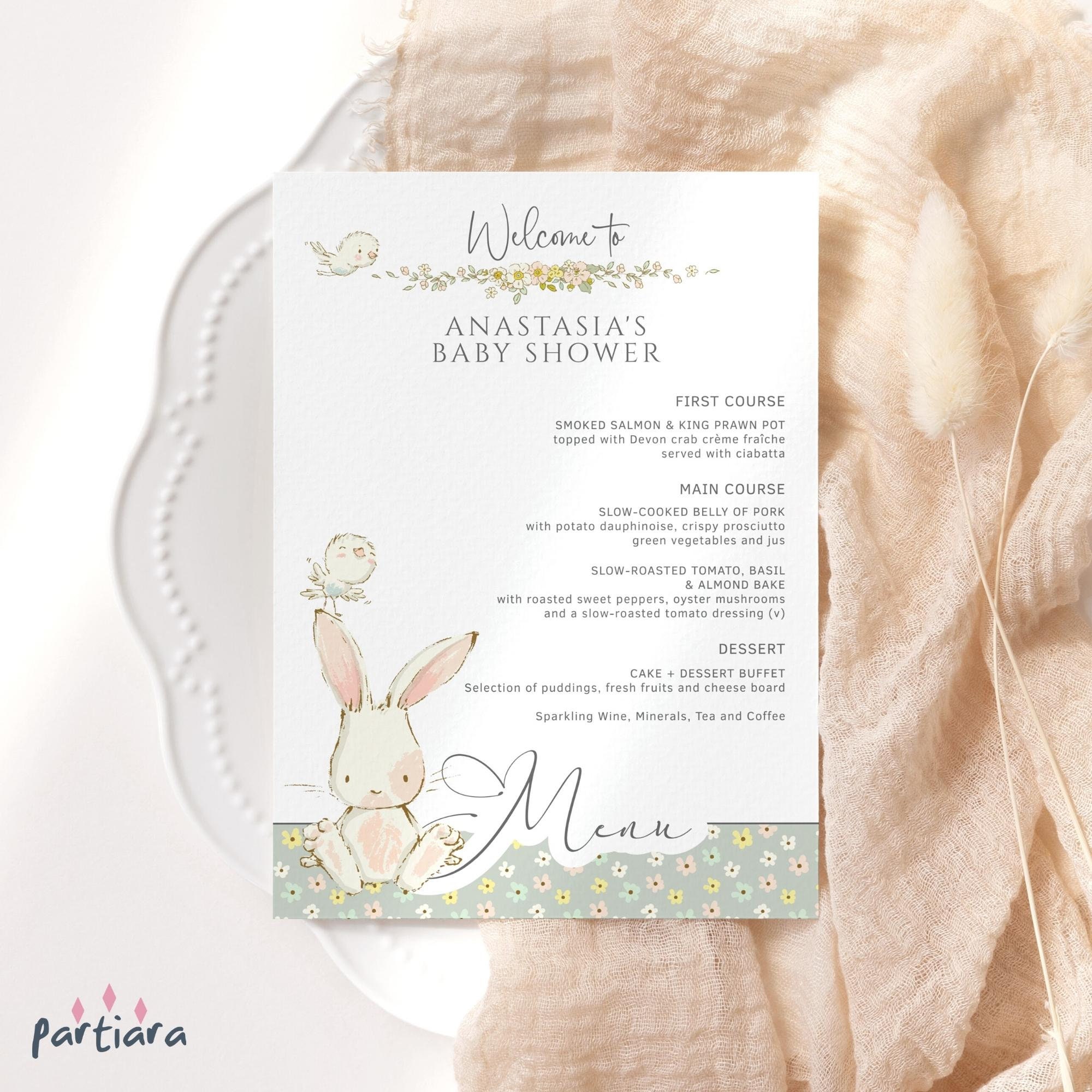 Baby Bunny Menu Easter Baby Shower Menus Boy or Girl Gender Etsy