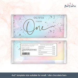 1st Birthday Candy Labels Rainbow Party Printable for Girls, Pastel One in a Million Silver Treats Label Template, Editable Download P179