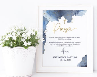 Navy Blue Gold Prayer Sign Boys Baptism Blessing Table Poster Decor Printable Christening Blessings Editable Digital Download Template P239