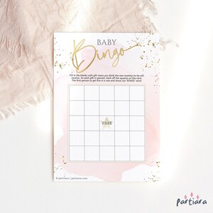 Princess Baby Bingo Game Card Template, Girls Baby Shower Party Games Printable, Pastel Pink Notecard, Editable Digital Download P458