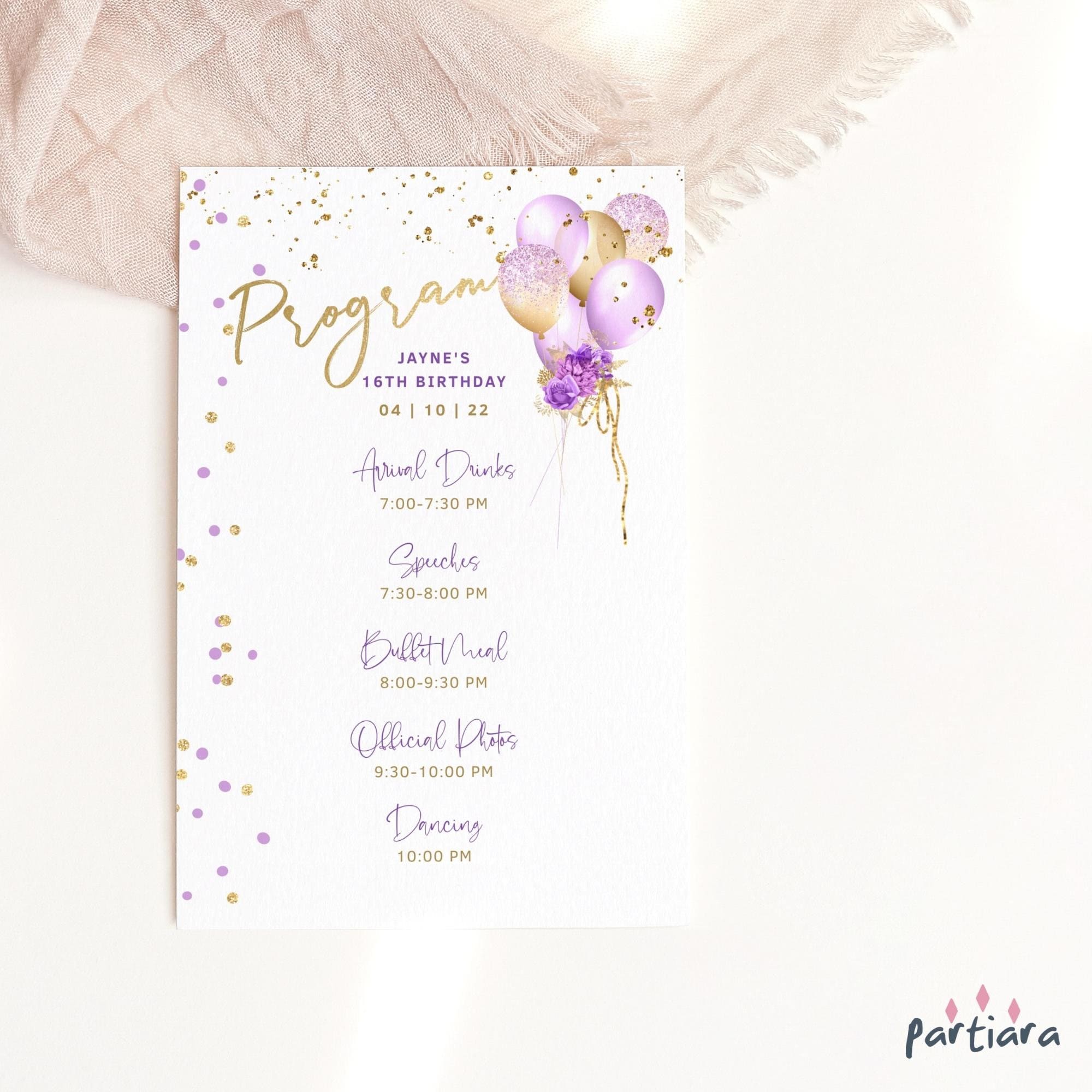 Ladies Birthday Party Program Template Printable Lilac Purple -   Portugal