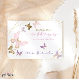 Cartes de remerciement papillon, carte de remerciement d'anniversaire papillons imprimable, merci pour la fête de naissance des filles, modifiable P345