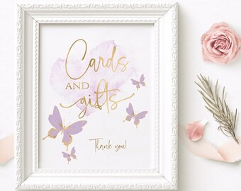 Editable Butterfly Gift Table Sign Template for Girls: Birthday Party or Baby Shower Purple Poster P438