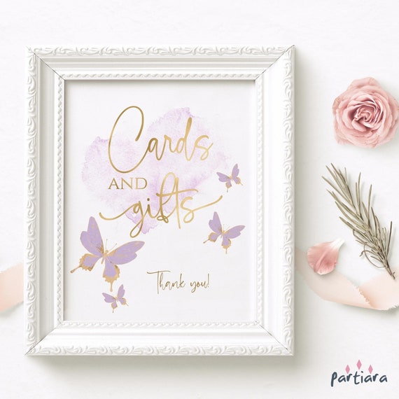 Editable Butterfly Gift Table Sign Template for Girls: Birthday Party or Baby Shower Purple Poster P438