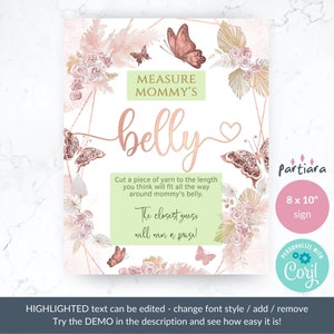 Measure Mommys Belly Boho Baby Shower Butterfly Game Sign Template Set ...