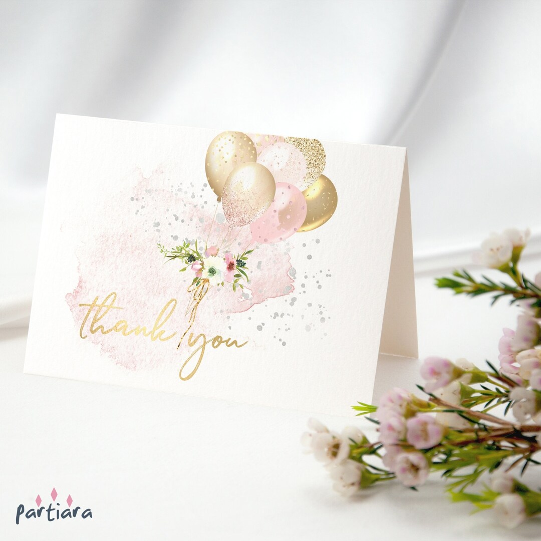 Blush Pink Gold Thank You Card Girl Baby Shower Thankyou Etsy
