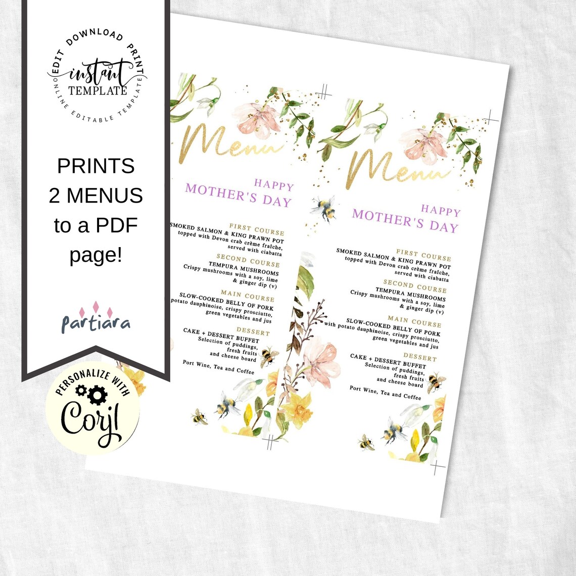 DIY Printable Mother's Day Menu Cards Editable Template Etsy