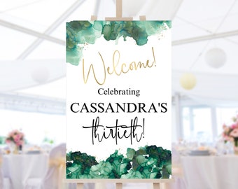 Birthday Welcome Sign Emerald Green Template Digital Download, Ladies Dinner Party Welcome Poster Printable, Editable 24x36 Board P257