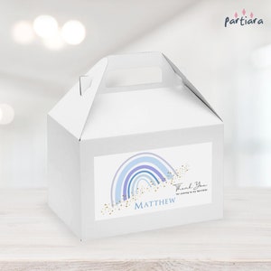 Boho Rainbow Gable Box Label Template, Boys 1st Birthday Party Goodie Bag Tags Printable, Pastel Blue Decor, Editable Digital Download P136