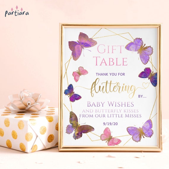 Butterflies Gift Table Sign Girl Baby Shower Printable - Etsy
