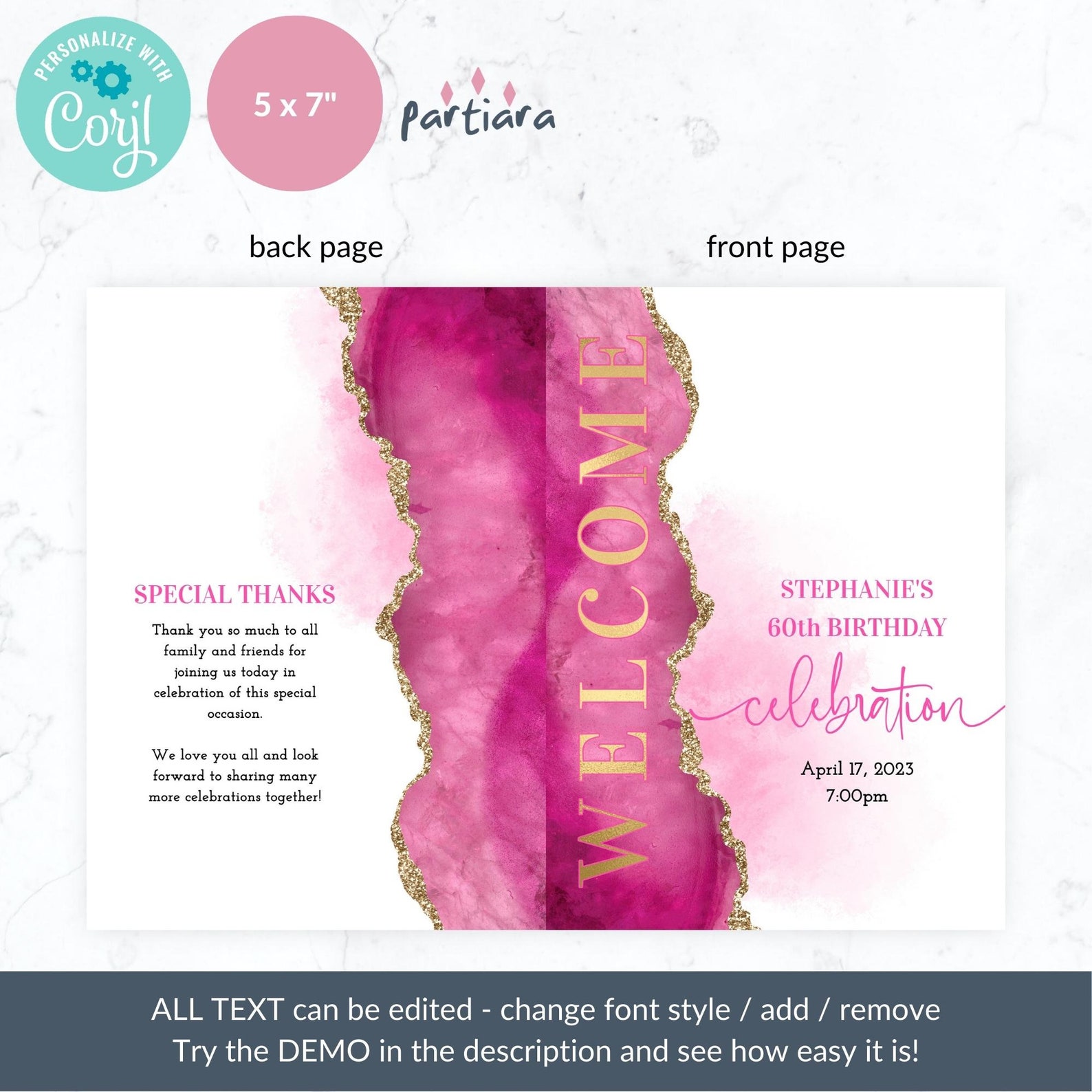 Hot Pink Gold Program Template: Ladies Birthday Table Programs ...